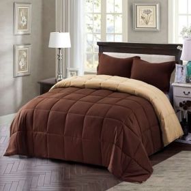 Full/Queen Traditional Microfiber Reversible 3 Piece Comforter Set in Brown