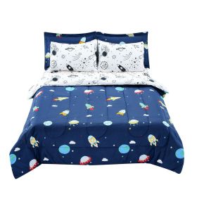 VEVOR Kids Comforter Set, 7 Pieces, Twin Bedding Sets with 1 Comforter, 1 Flat Sheet, 1 Fitted Sheet, 4 Pillowcases, Soft Microfiber & Space Printed