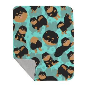 Black and Tan Pomeranian Quilted Blanket 50x60 Artwork Pattern Quilted Throw Blanket for Bed, Couch, Sofa, Soft and Lightweight