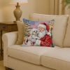 Bichon Frise with Santa Claus Throw Pillow Decorative Indoor Outdoor Accent Cushion for Couch, Bed or Patio, 14Hx14W