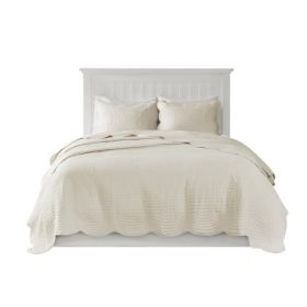 3 Piece Reversible Scalloped Edge Quilt Set Cream King Cal King (Option: Cream)