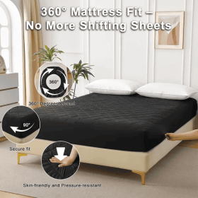 Diamond Grid Ultrasonic Waterproof Mattress Protector (Option: Black-Queen)