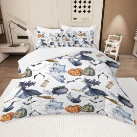 8 Pieces Halloween Comforter Set, Witch Pattern Bed In A Bag Bedding With Comforter Sheet Sham - 1 Comforter, 2 Pillow Shams, 1 Flat Sheet, 1 Fitted S (Option: Queen-white)