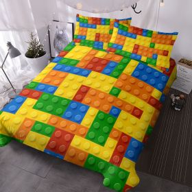 Premium Brushed Microfiber Building Blocks Bedding Set - 3-Piece Comfy Kids Quilt Cover for Teens Boys Girls Bedroom (size: Full)