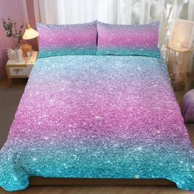 3 pieces Colorful Glitter Bedding Sets for Girls: Soft Microfiber 3D Gradient Blue Pink Green Ombre Bed Duvet Cover (Color: pink, size: KING)