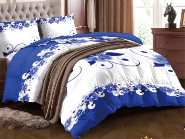 Blue White Floral Duvet Cover Set 3 Piece, Queen Size - Ultra Soft Microfiber Bedding Set with 2 Pillowcases (20x30 Inches) | Machine Washable (Color: Blue White Floral, size: QUEEN)