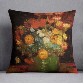 Vase with Zinnias by Van Gogh Cushion (Insert: With Insert, size: 16" x 16")