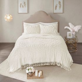 Tufted Cotton Chenille Medallion Fringe Coverlet Mini Set (Color: as Pic)