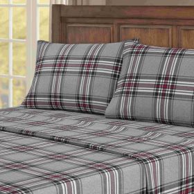 Kathy Ireland 100% Turkish Cotton Flannel Sheet Set (Color: Crimson Check, size: KING)