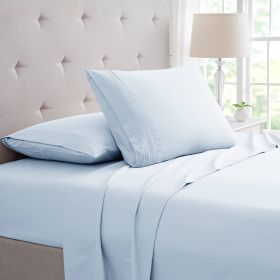 Bamboo 4 Piece Luxury 3 Line Embroidered Sheet Set (Color: Aqua, size: Full)