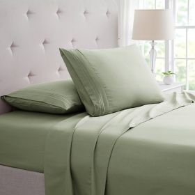 Bamboo 4 Piece Luxury 3 Line Embroidered Sheet Set (Color: Sage, size: QUEEN)