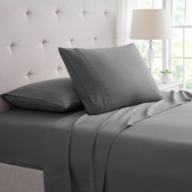 Bamboo 4 Piece Luxury 3 Line Embroidered Sheet Set (Color: Grey, size: QUEEN)