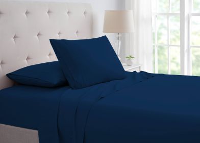 Bamboo 4 Piece Luxury 3 Line Embroidered Sheet Set (Color: Navy, size: Full)