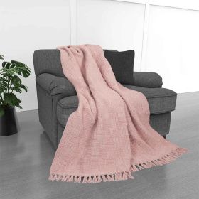 Kathy Ireland Oversized Chenille Fringed Basket Throw (Color: Blush)