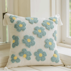 Spring Trufted Pillow Cover, 18x18 inch (Pattern: Blue flower)