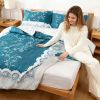 3-Piece Teal Lace Floral Bedding Set (Queen/King/Cal King) - Quilted Microfiber Quilt + Pillow Shams