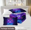 Gaming Comforter Set for Boys Trippy Gamer Bed Set with Comforter and Pillow Shams Neon Purple Blue 3 Piece Game Contoller Bedding Set for Kids Teens