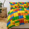 Premium Brushed Microfiber Building Blocks Bedding Set - 3-Piece Comfy Kids Quilt Cover for Teens Boys Girls Bedroom