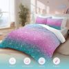 3 pieces Colorful Glitter Bedding Sets for Girls: Soft Microfiber 3D Gradient Blue Pink Green Ombre Bed Duvet Cover