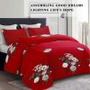 9-Piece Burgundy Red Floral Bedding & Curtain Combo Set, Vibrant Crimson Quilted Bedspread with 6 Light Filtering Window Panels & 2 Shams